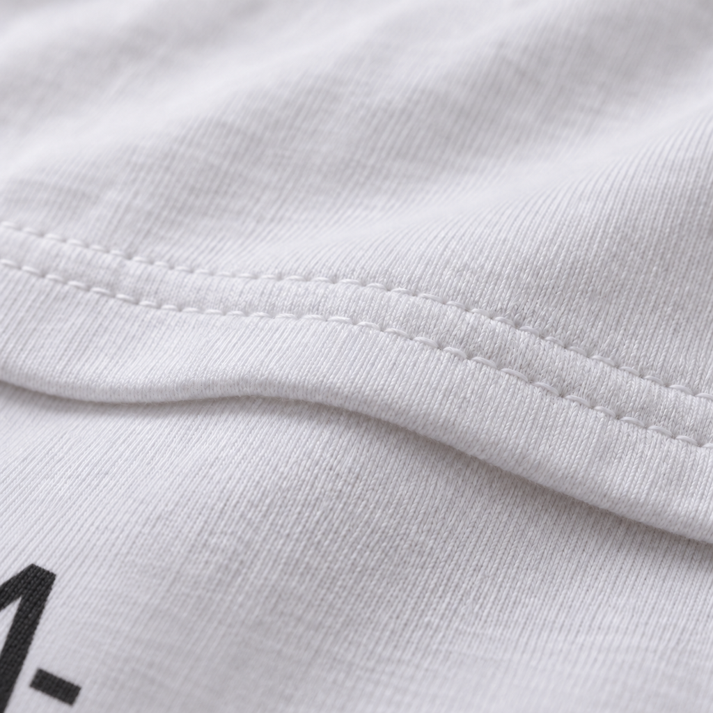 4-Way white unisex graphic T-shirt — fabric and print close-up