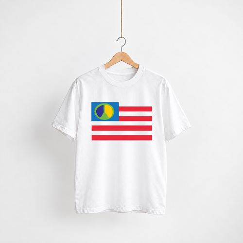 American Peace white unisex graphic T-shirt — front view on a hanger