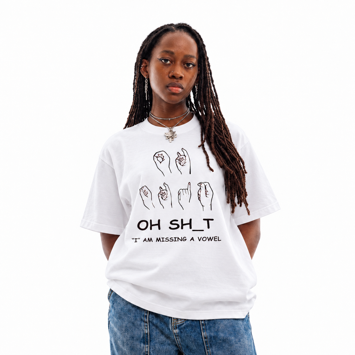 Oh Sht unisex graphic T-shirt — model