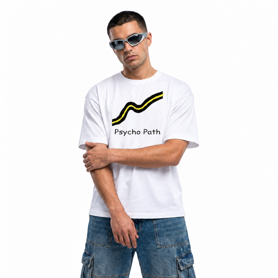 Psycho Path unisex graphic T-shirt — model