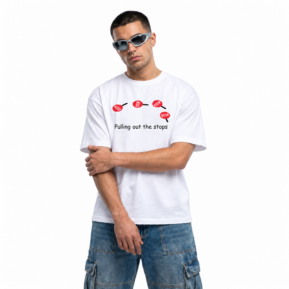 Pulling Stops unisex graphic T-shirt — model