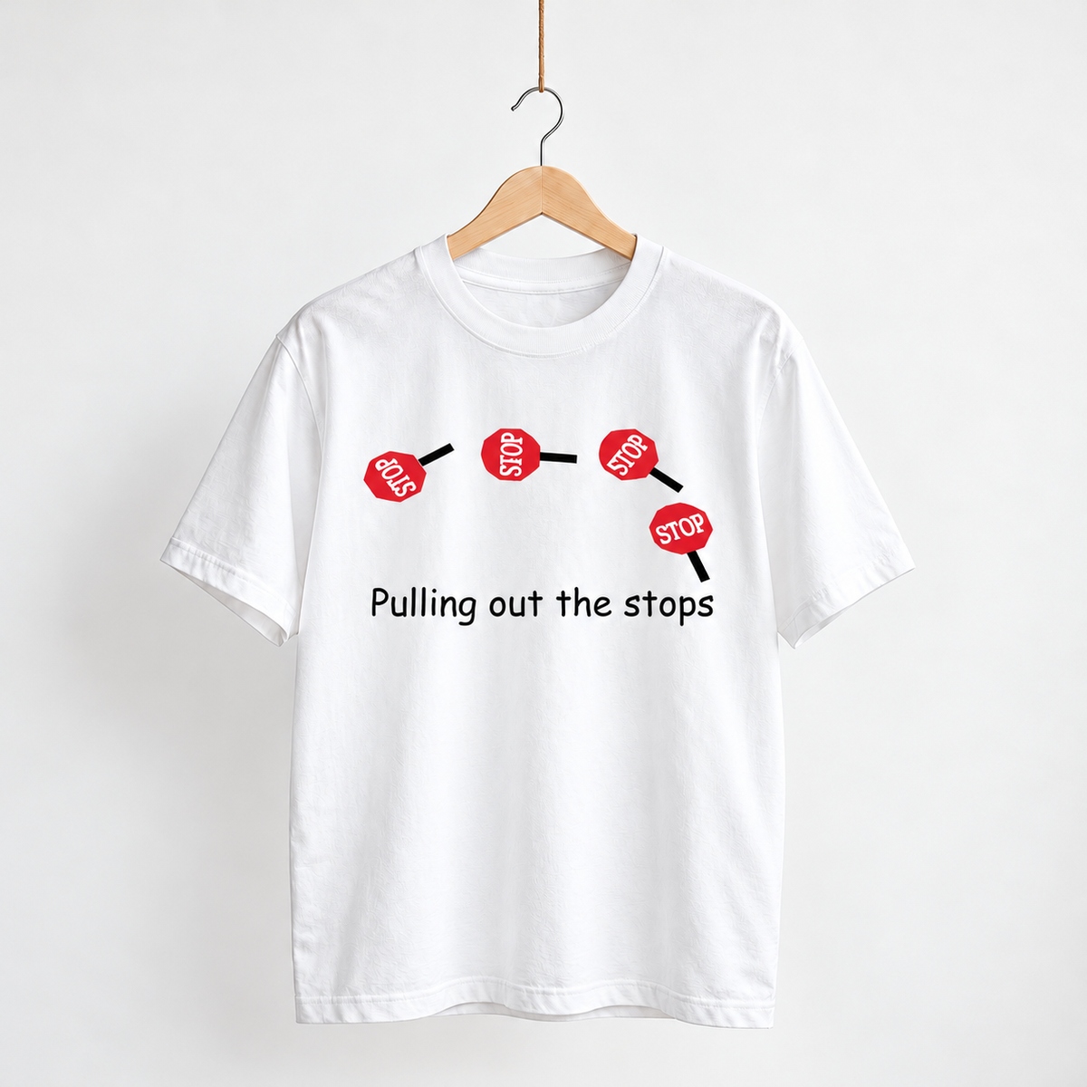 Pulling Stops unisex graphic T-shirt — hanger