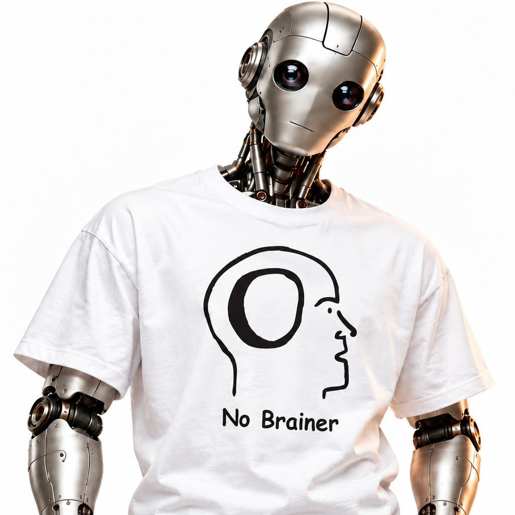 No Brainer unisex graphic T-shirt — robot model