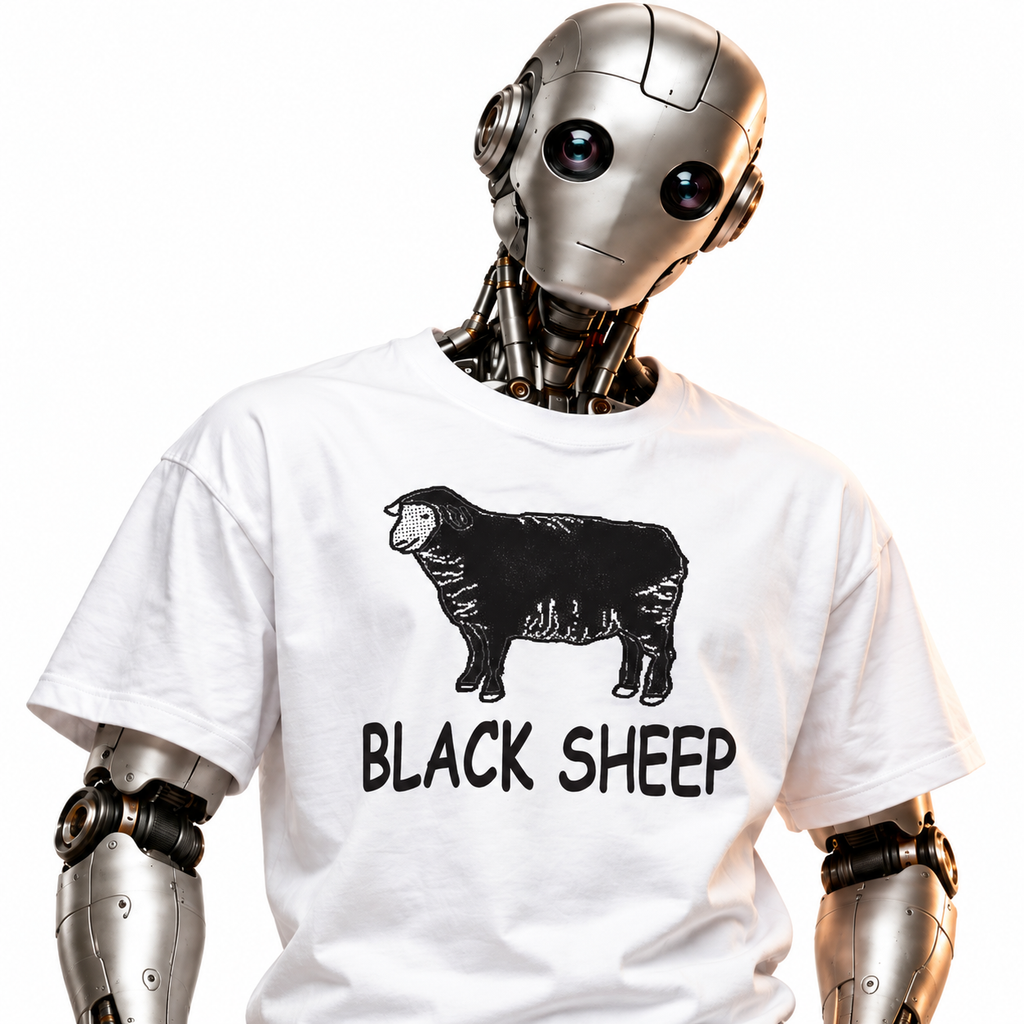 Black Sheep unisex graphic T-shirt — robot model