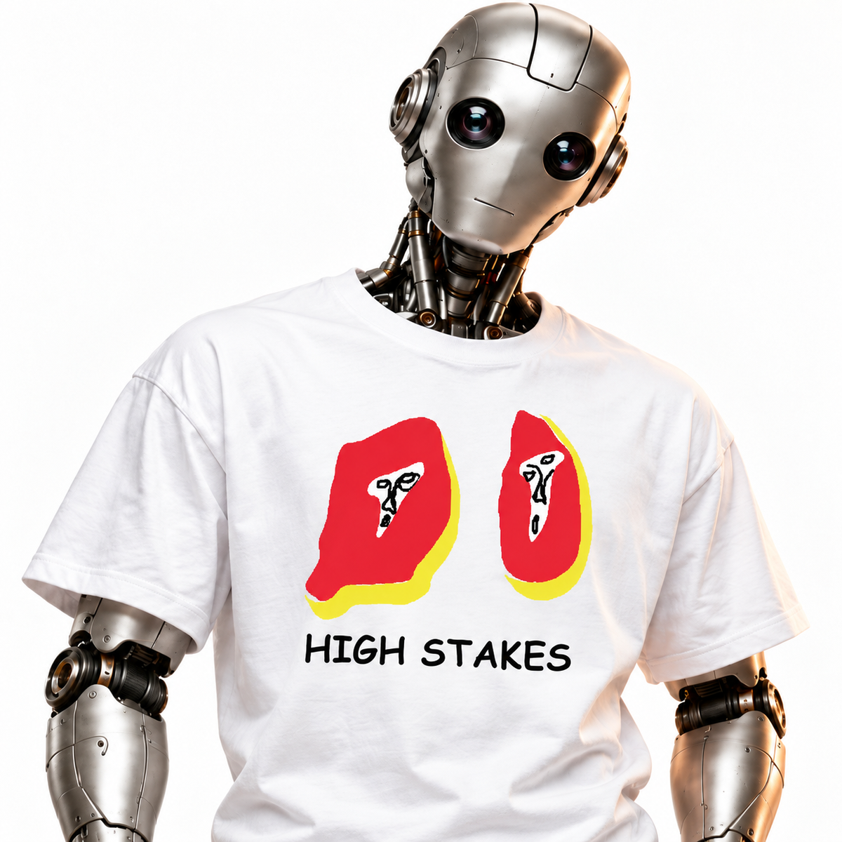 High Stakes unisex graphic T-shirt — robot model