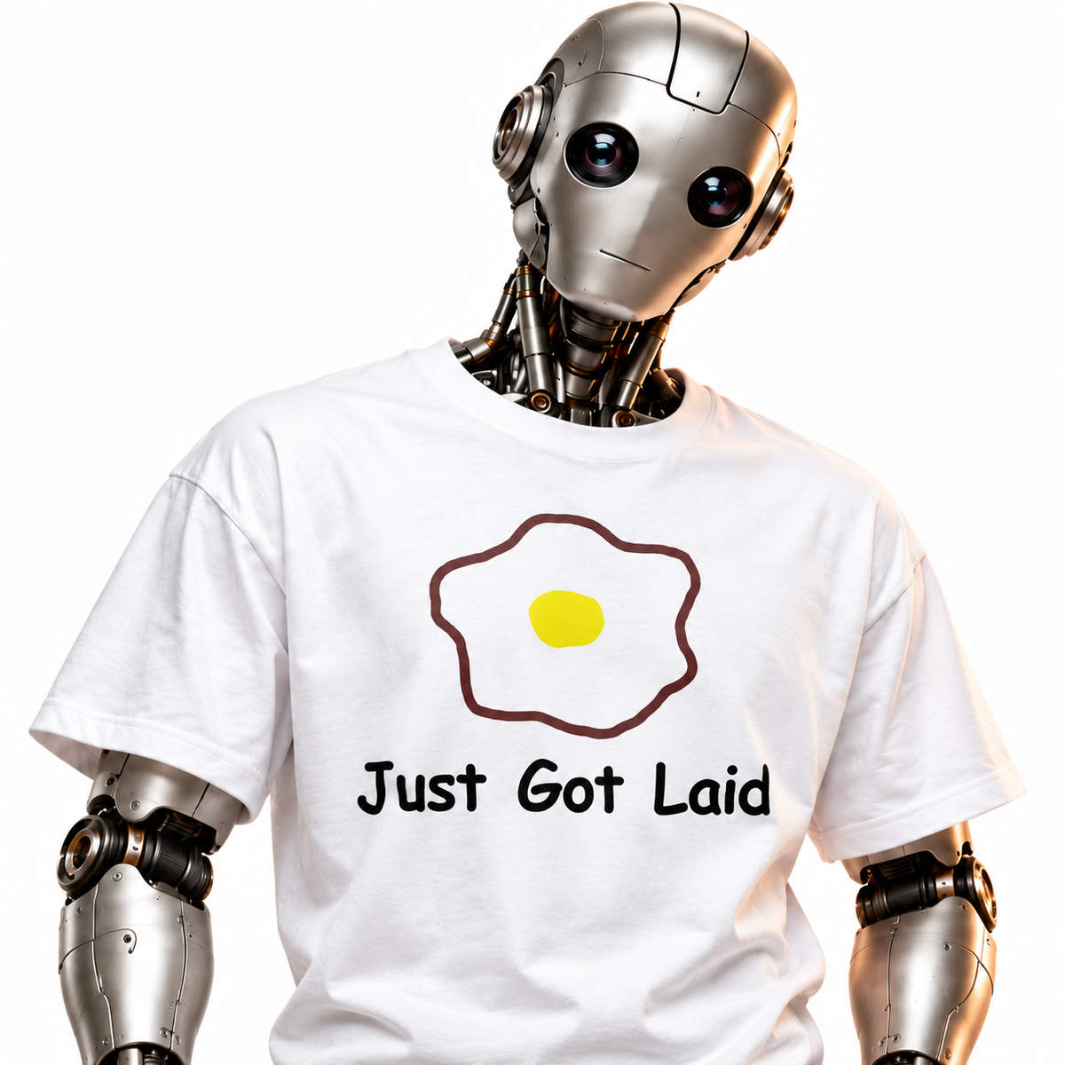 Just got laid unisex graphic T-shirt — robot model