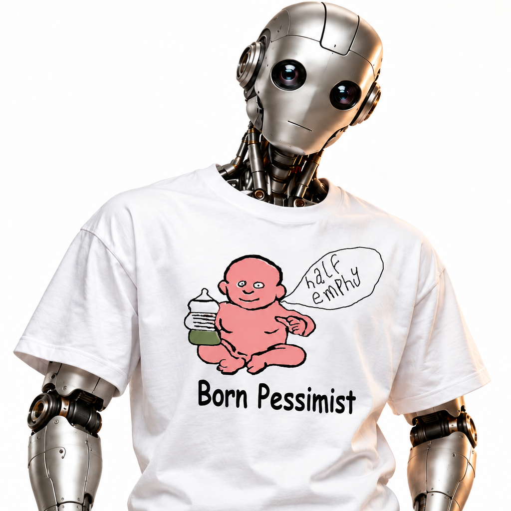 Born Pessimist unisex graphic T-shirt — robot model