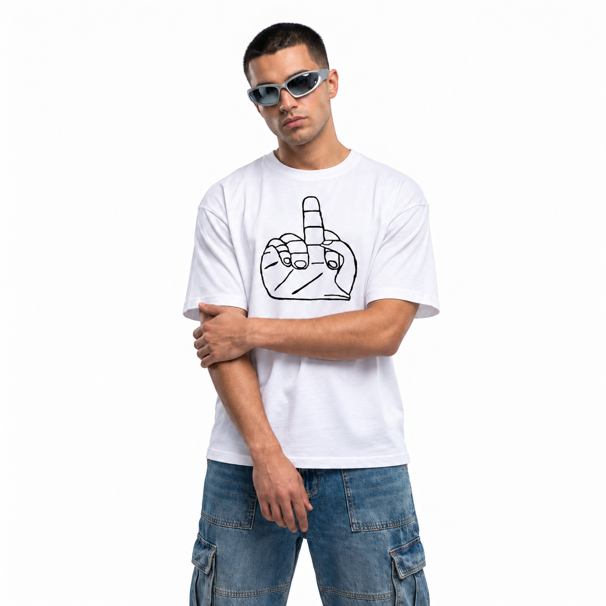 The-Finger unisex graphic T-shirt — model