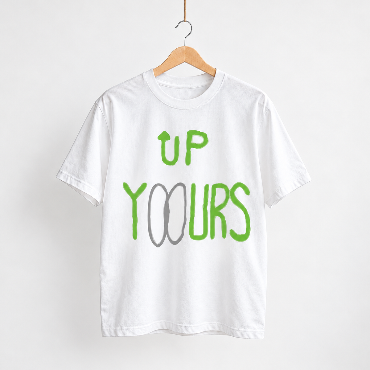 Up Yours unisex graphic T-shirt — hanger
