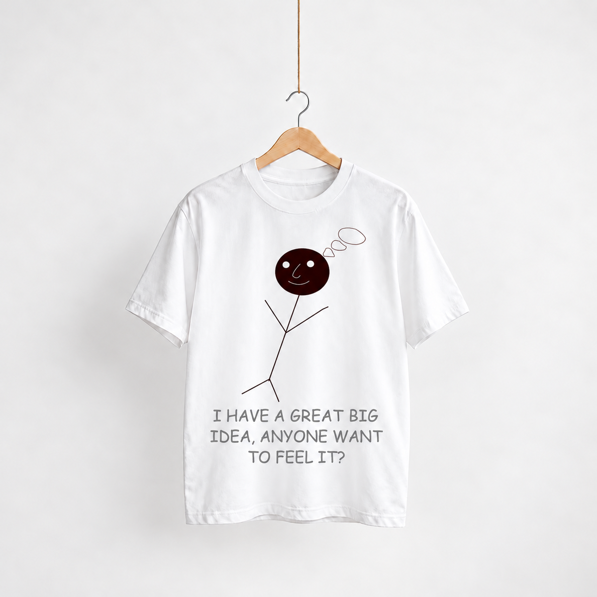 Big Idea white unisex graphic T-shirt — front view on a hanger