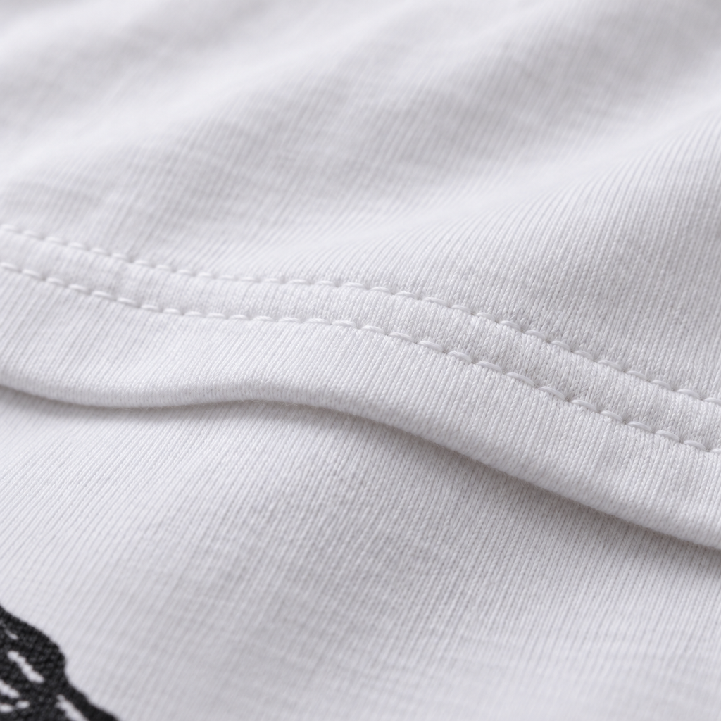 Black Sheep white unisex graphic T-shirt — fabric and print close-up