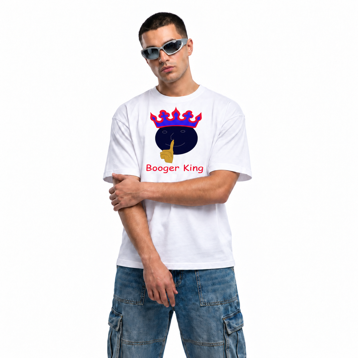 Booger King white unisex graphic T-shirt — model view