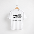 Brain Fart white unisex graphic T-shirt — front view on a hanger