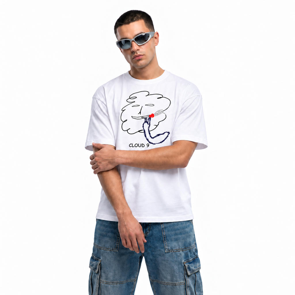 Cloud 9 white unisex graphic T-shirt — model view
