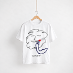 Cloud 9 white unisex graphic T-shirt — front view on a hanger