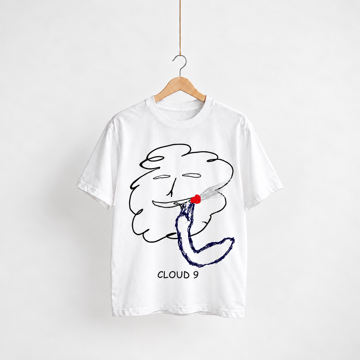 Cloud 9 white unisex graphic T-shirt — front view on a hanger