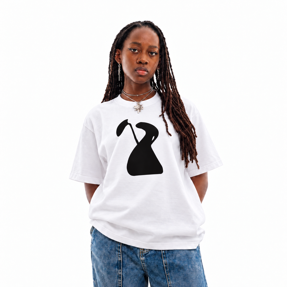 Death white unisex graphic T-shirt — model view