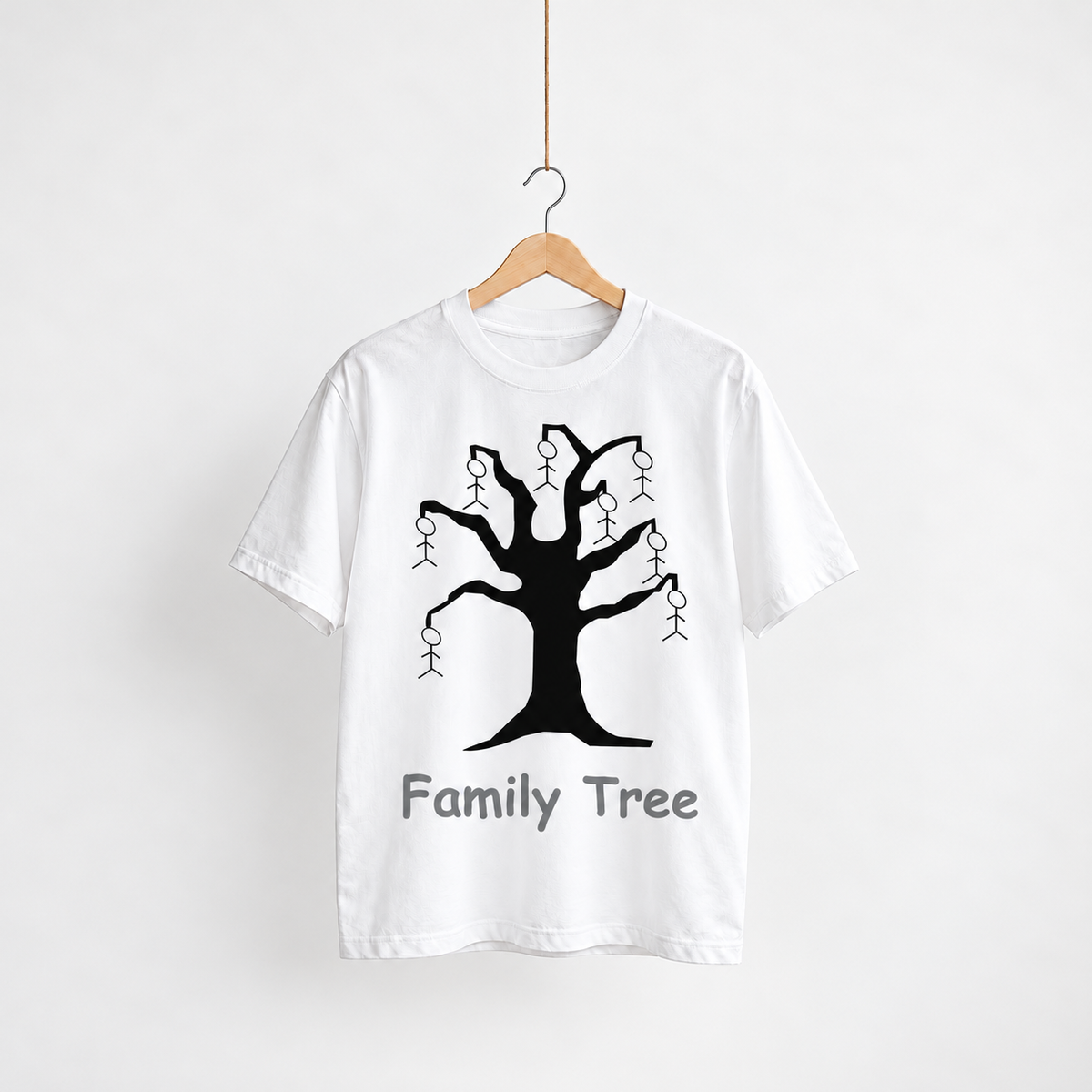 Family Tree white unisex graphic T-shirt — front view on a hanger