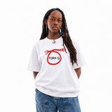 Fork Q white unisex graphic T-shirt — model view