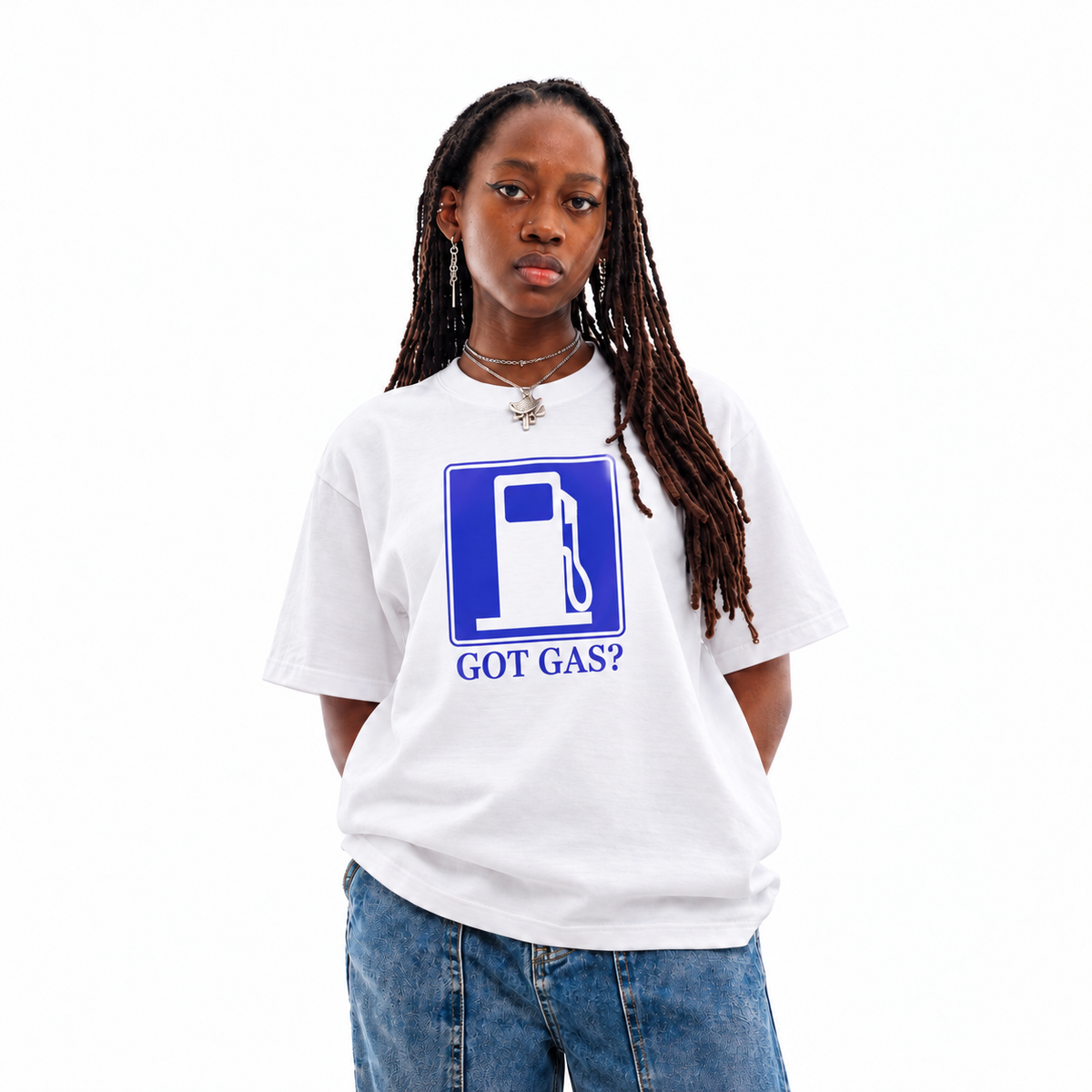 Got Gas? white unisex graphic T-shirt — model view