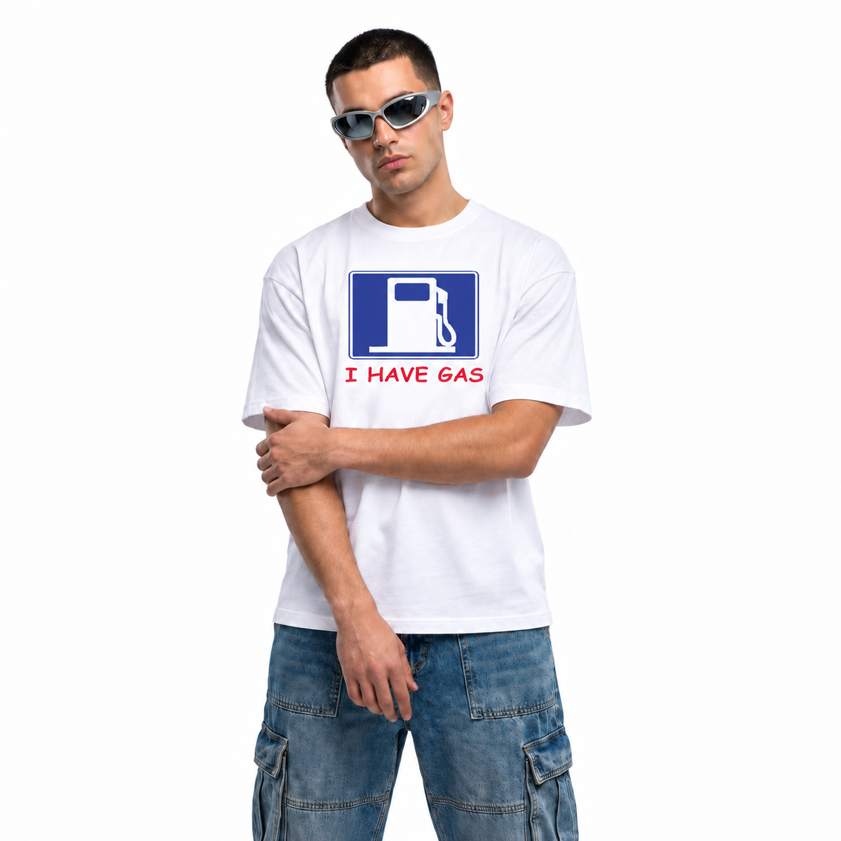 I Have Gas white unisex graphic T-shirt — model view