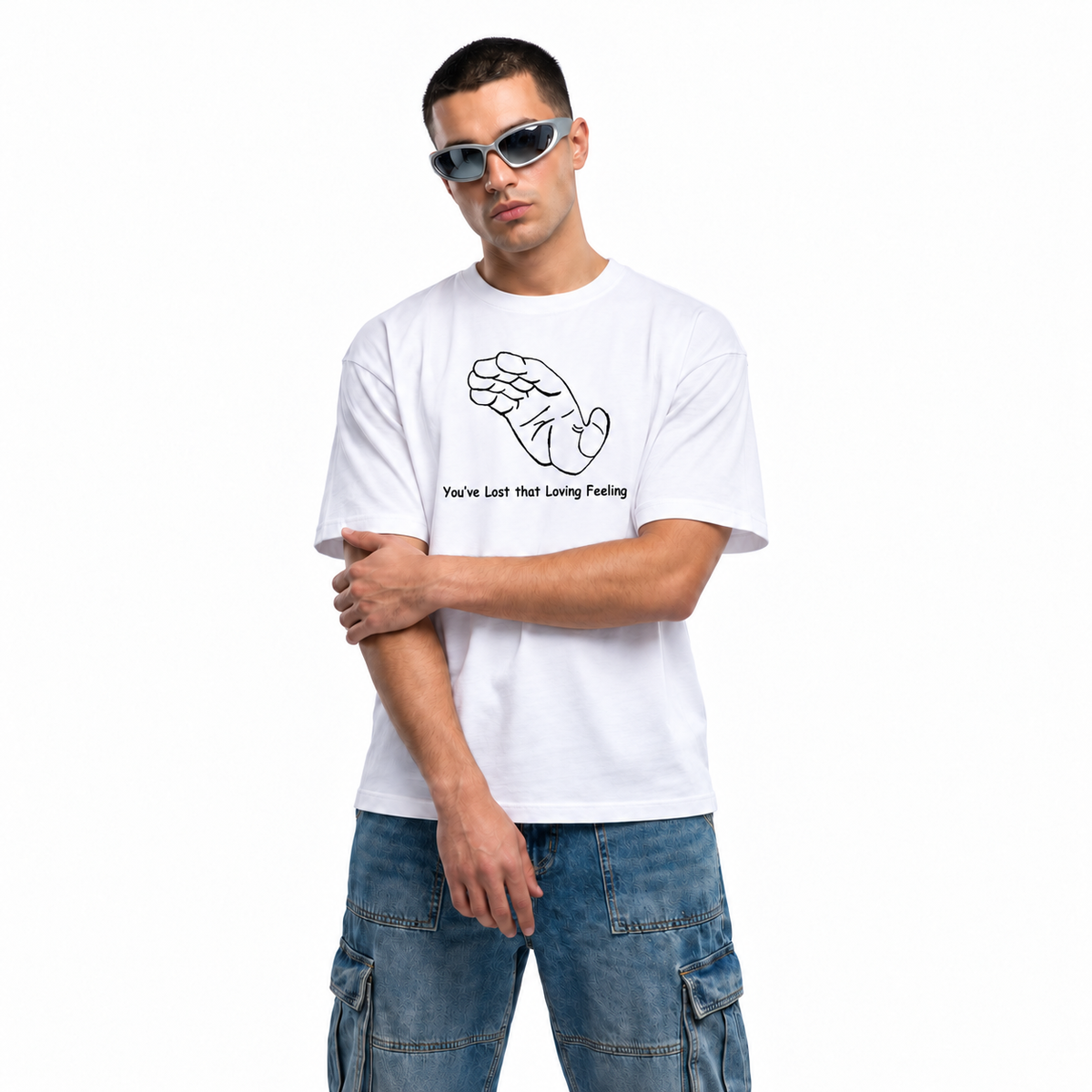 Lost That Loving Feeling white unisex graphic T-shirt — model view