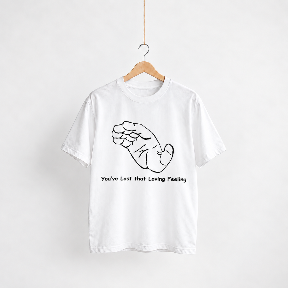 Lost That Loving Feeling white unisex graphic T-shirt — front view on a hanger