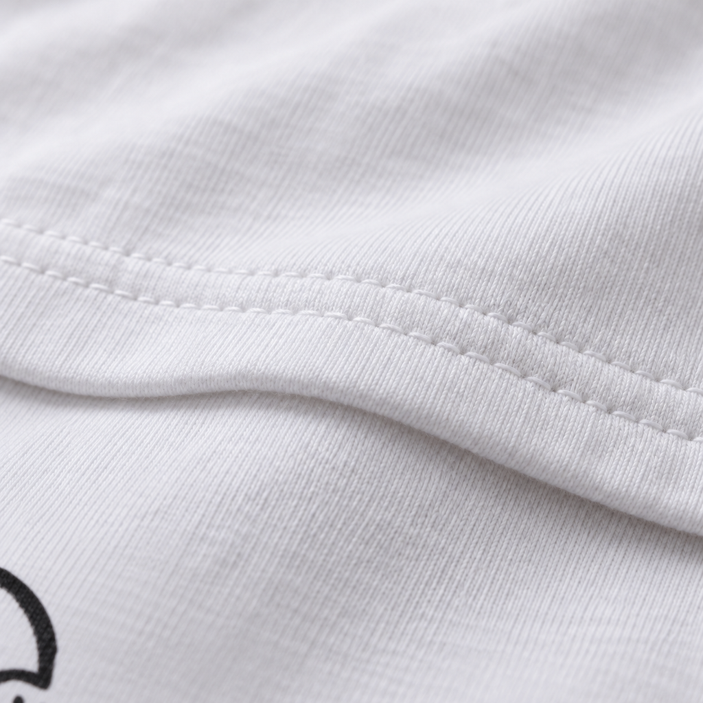 No Brainer white unisex graphic T-shirt — fabric and print close-up